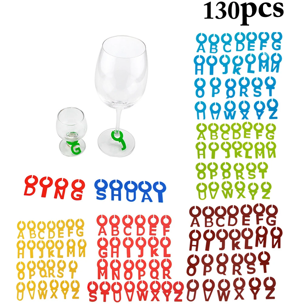 

130pcs Assorted Types Creative Silicone Alphabet Wine Glass Marker Coffee Tea Wine Glass Recognizer Label Barware Wine Glass