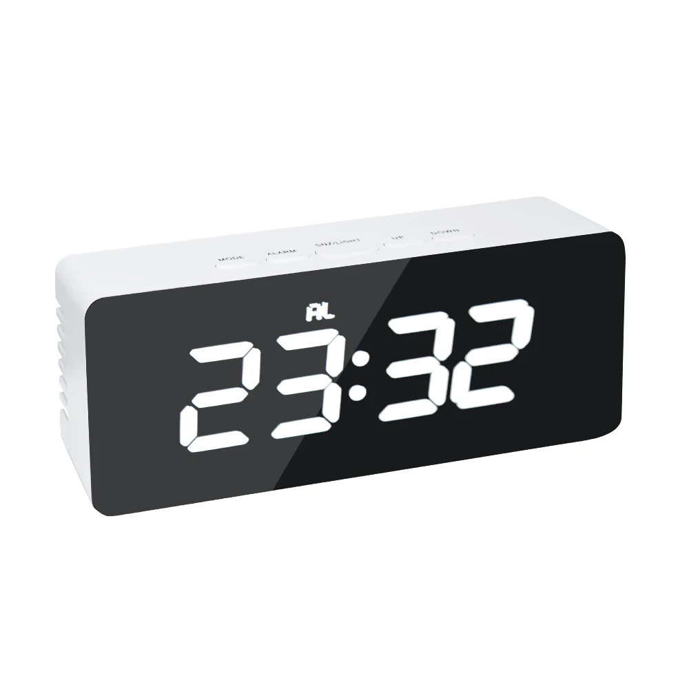 

LED Mirror Alarm Clock Digital Snooze Table Clock Wake Up Light Electronic Large Time Temperature Display Home Decoration Clock