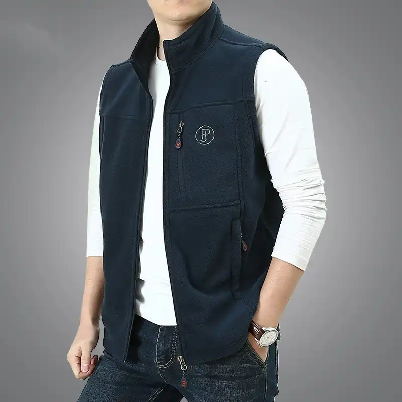 Pocket vest Polyester Mens Spring and Autumn Thin Sports and Leisure Multi Color : Dark Blue, Size : XXXL