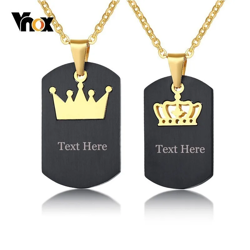 

Vnox His Hers Couple Necklaces Black Stainless Steel King Queen Crown Charm Love Pendants Dog Tag Free Engraving Gifts