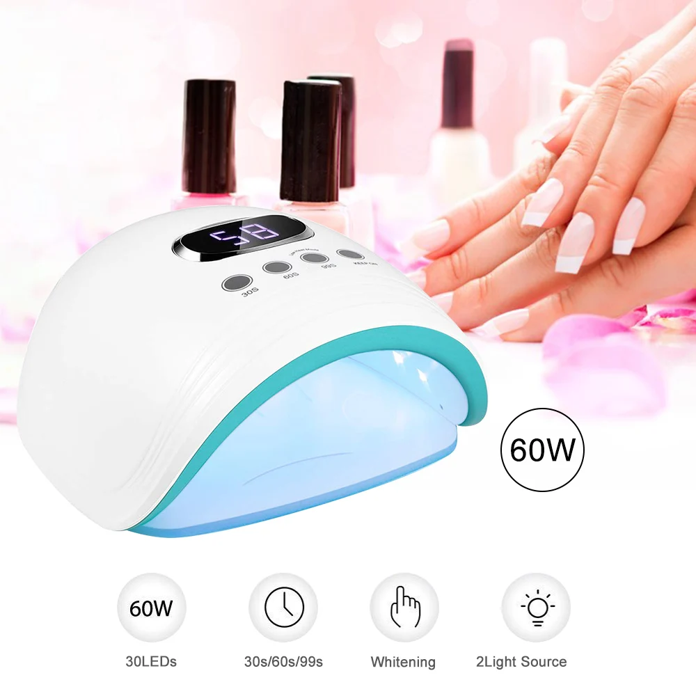 

New 60W UV LED Nail Lamp Manicure with 3 Timer Setting Auto-sensor Light Fingernails Toenails Nail Art for Gel Polish