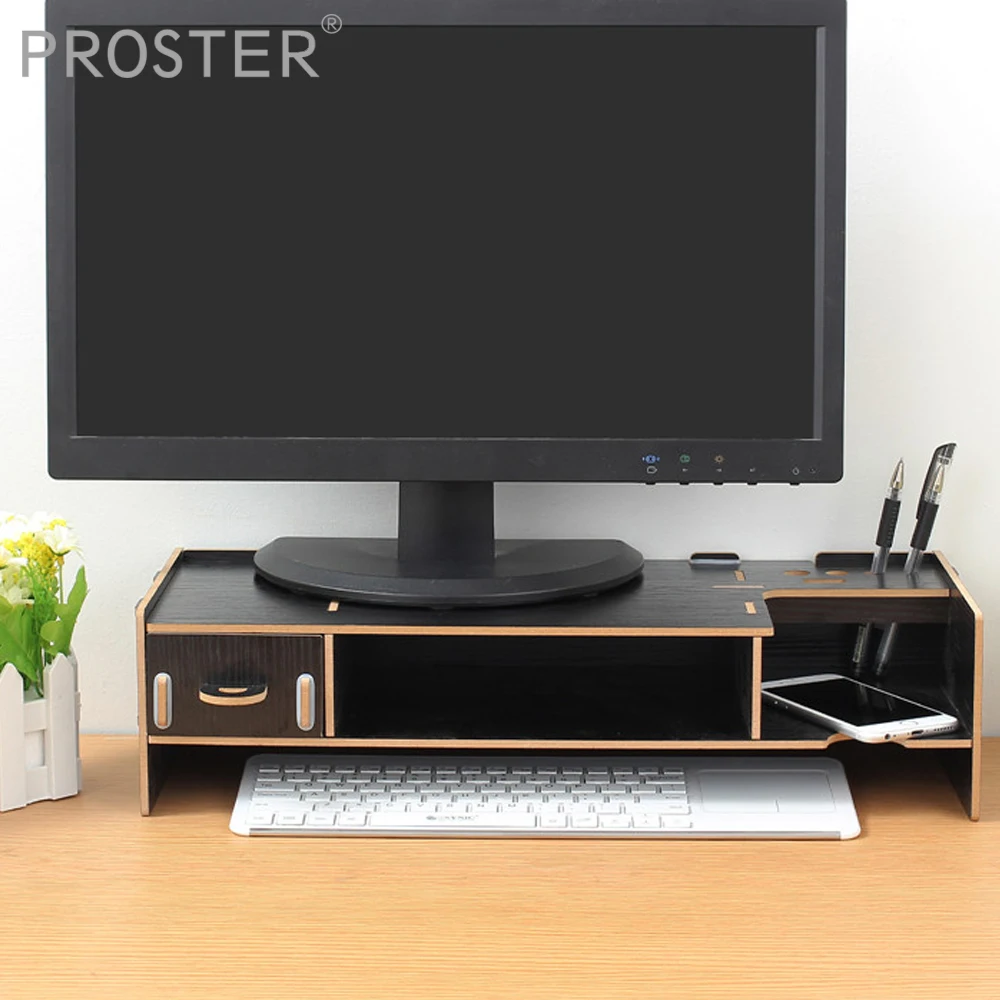 

Proster Decorative Wood Computer Desktop Over Keyboard Monitor Riser Stand Desk Organizer Stand Storage Box Case For Office