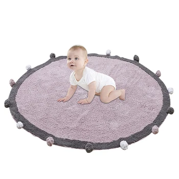 

Nordic Cotton Mat Newborn Floor Rug Cotton Baby Kids Carpet Thick Playmat Round Play Games Activity Mats Toys for Children 120cm