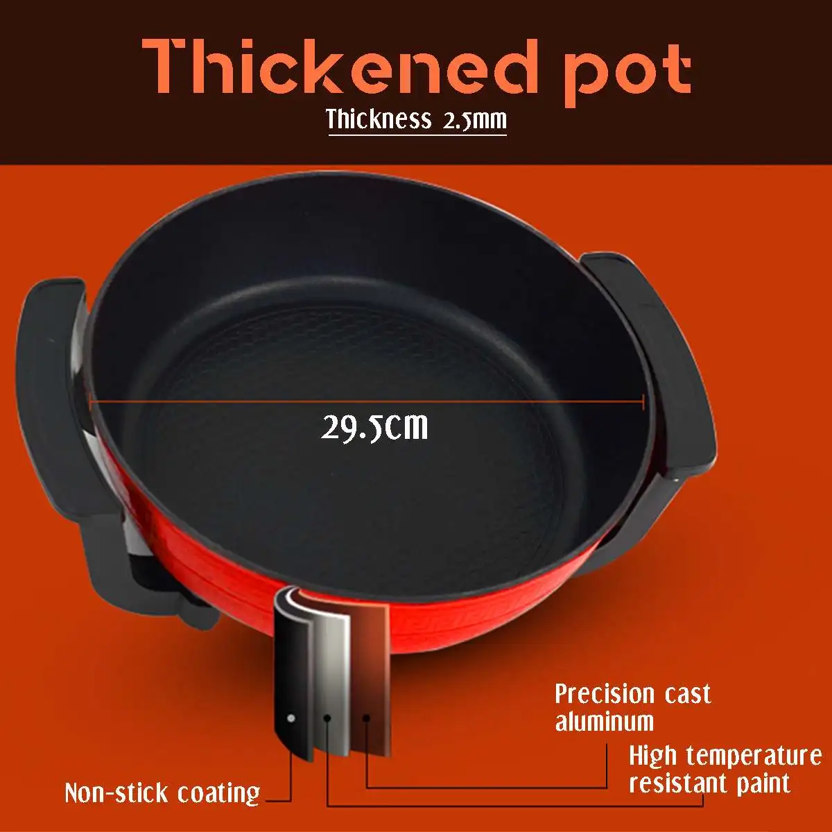 

1300W 6L Electric Hot Pot Shabu 5 Temperature Settings for 1-10 Person Dinner Home Kitchenware Table Smokeless 220V Non-Stick
