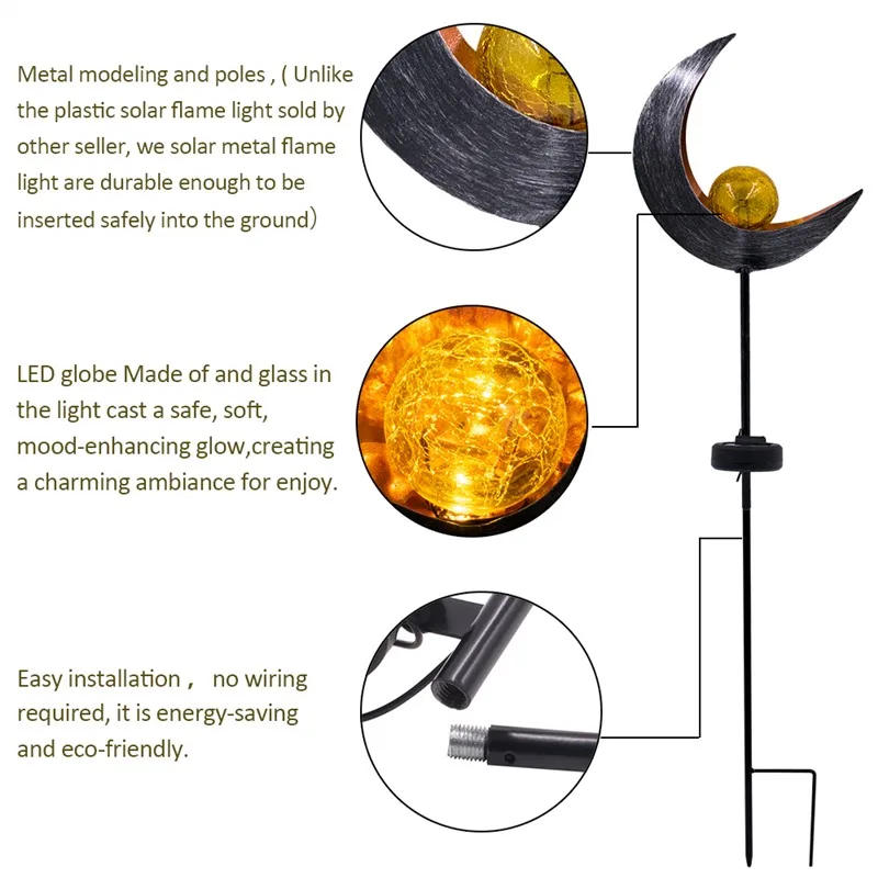 Солнечный светильник, садовый светильник s Meniscus Moon стеклянный металлический светильник s водонепроницаемый теплый белый светодиодный светильник на солнечной батарее