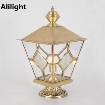 

European Style Full Copper Pillar Lamp Outdoor Garden Column Headlights Villa Courtyard Landscape Lighting Home Decor Fixtures