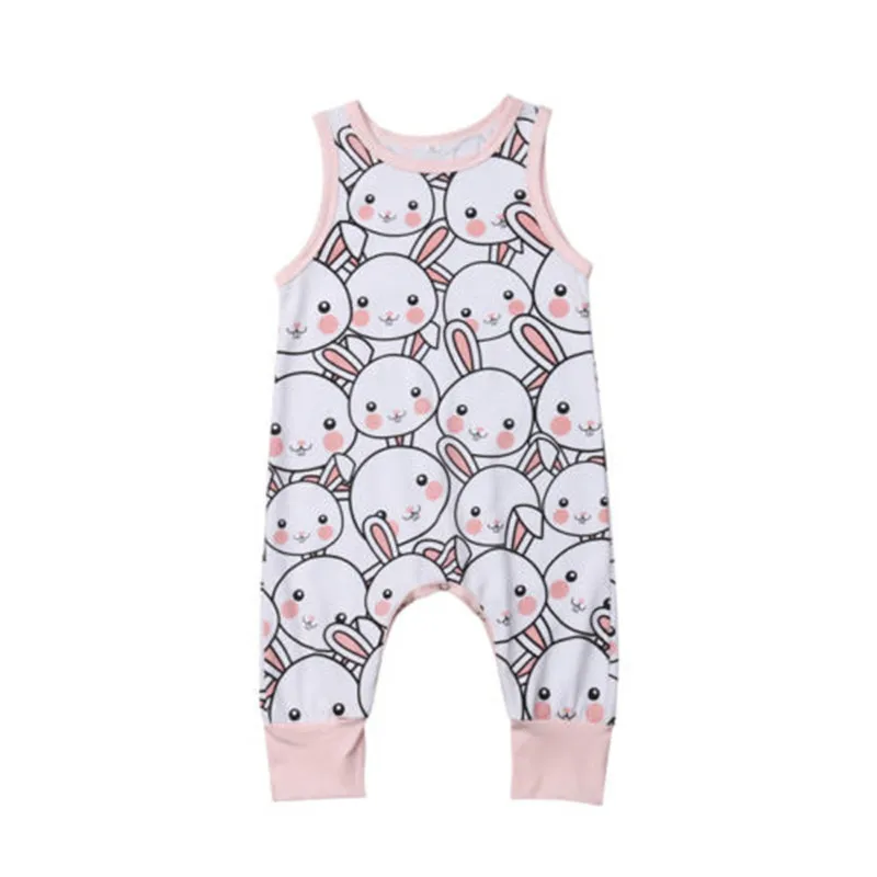 

2019 New Infant Kids Baby Girls Easter Rabbit Romper Jumpsuit Sleeveless Cartoon Cotton Soft Rompers Girls Clothes Outfits 0-24M