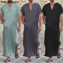 Aliexpress - INCERUN 2021 Men Muslim Islamic Arab Kaftan Robes Short Sleeve Cotton Kaftan Jubba Thobe Vintage Dubai Saudi Arabia Thobes S-5XL