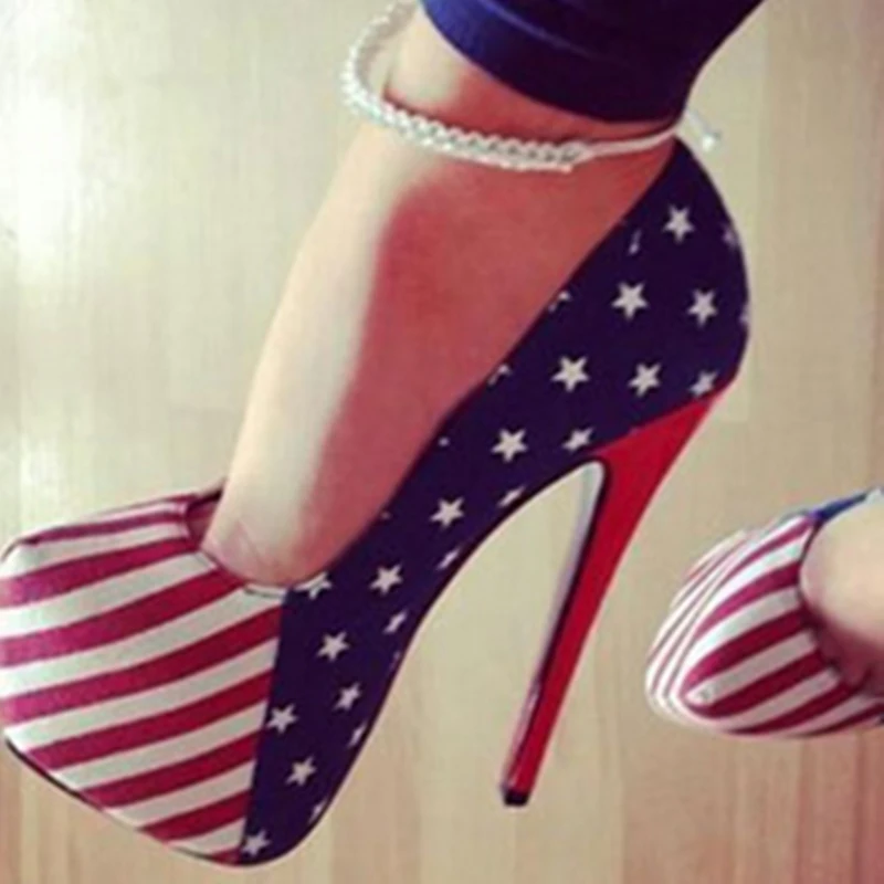 

Personal Country Flag Patchwork Pumps Women Sexy Platform Super High Heels Street Fashion Cloth High Heeled Shoes for Big Size
