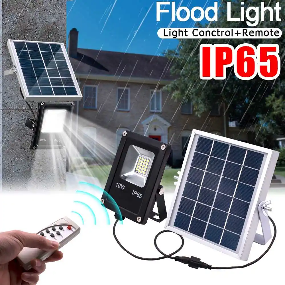 LED Solar Power Flood Light, Outdoor Street Lamp Spotlight Waterproof Security Lighting Remote Control+Light Control+Timing