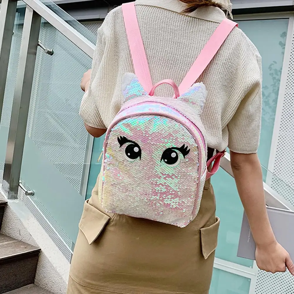 

Travel Women Cute Cartoon Backpack Eyes Small Ears Full Sequined Shoulder Bag