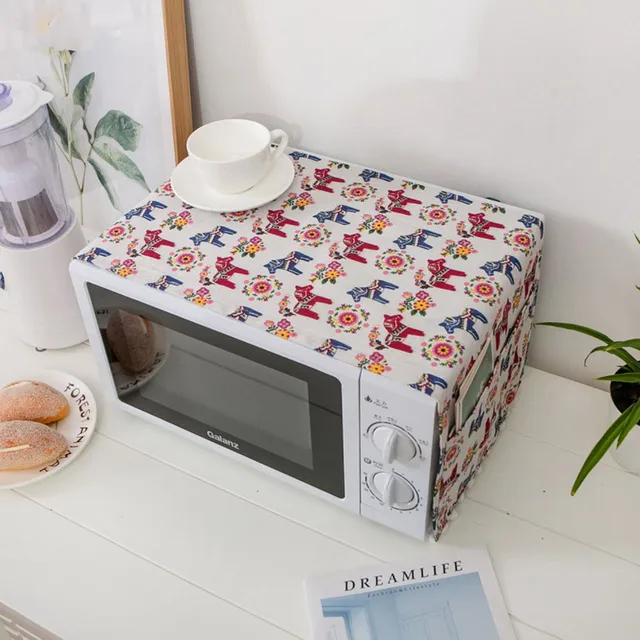 Best Price New Microwave Oven Covers Cartoon Cotton And Linen Color Kitten Microwave Cover Dust Oven Cover Washing Machine Accessories     