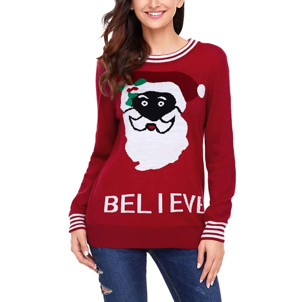 mrwonder Autumn Winter Women Sweat Christmas Santa Claus Printing Long Sleeve Knitting Tops Sweater Pullovers | Женская одежда