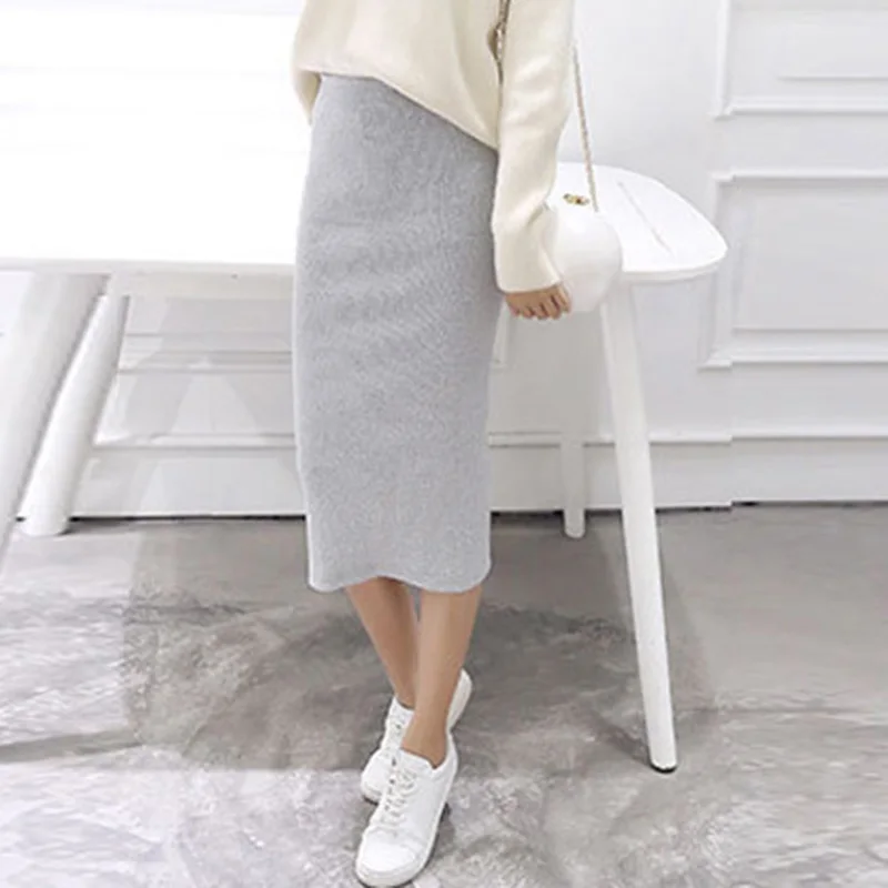 

Pencil Skirts Women Midi Summer Solid Female High Waist Split Business OL Skirt