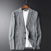 Новое поступление, блейзер для молодых людей, льняной пиджак, Осенний повседневный мужской однобортный пиджак Mianma, высокое качество, размер M-L-XL-2XL-3XL