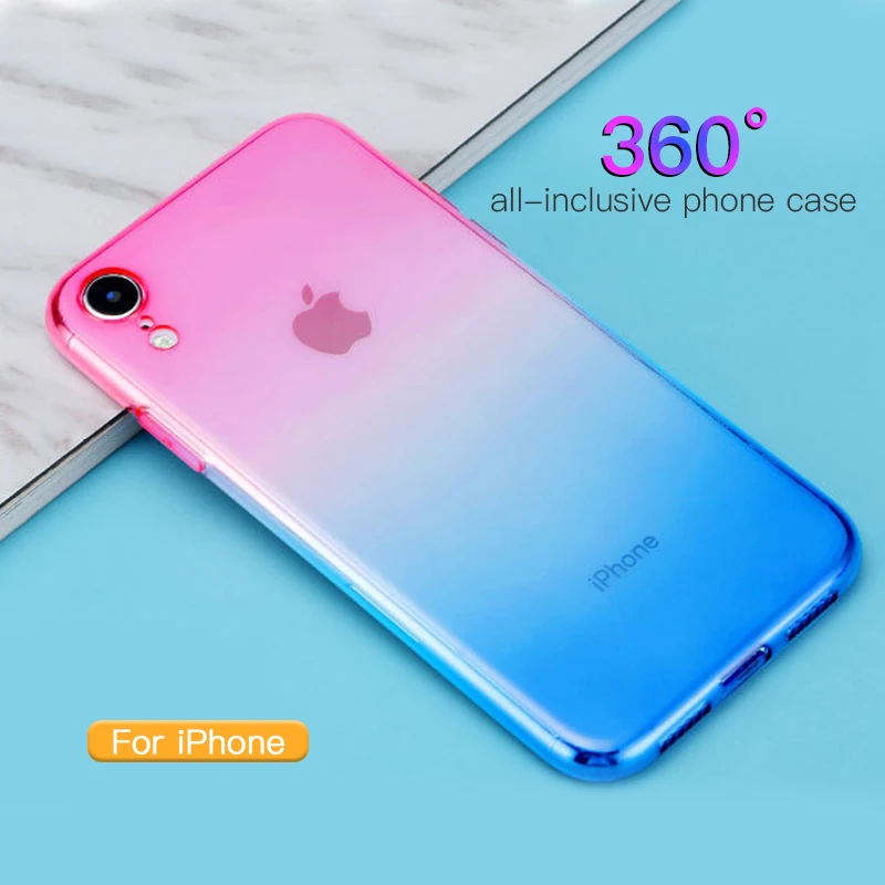 Ультратонкий цветной градиентный чехол для iPhone XR X XS Max 8 Plus 7 мягкий из ТПУ 6S 6