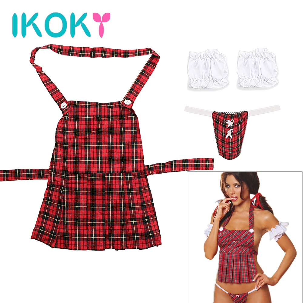 

IKOKY Sexy Lingerie Youth Student Uniforms Exotic Costumes Role Play Adult Products Pleated Skirt