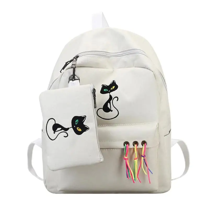 

2pcs/set Cute Cat Printed Canvas Women Backpack Teenage Girls Travel Casual Shoulder School Bags Backpack Female