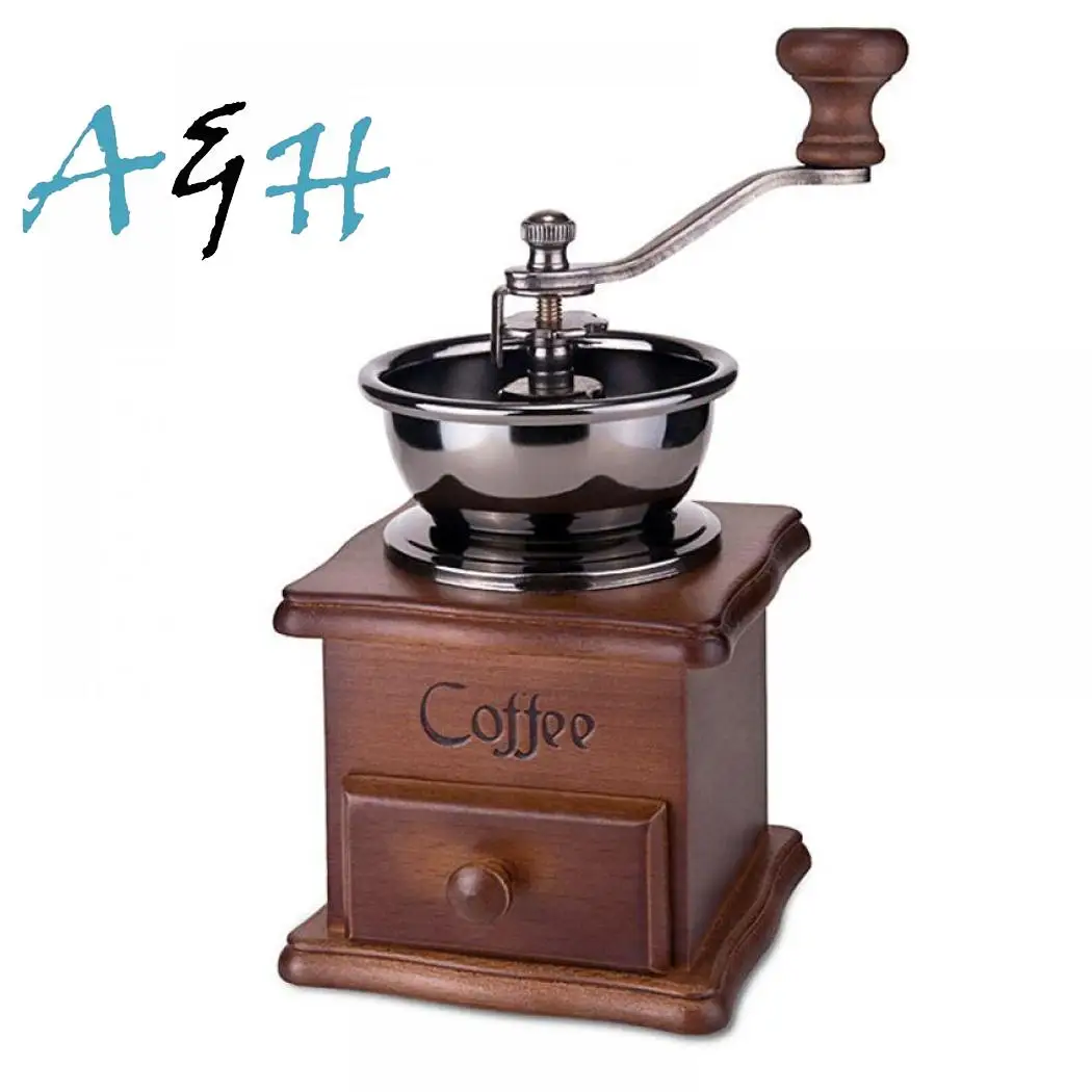 

Retro Wooden Ceramic Core Stainless Steel Home, Office, Travel Manual 50-60g Coffee Adjustable Grinder