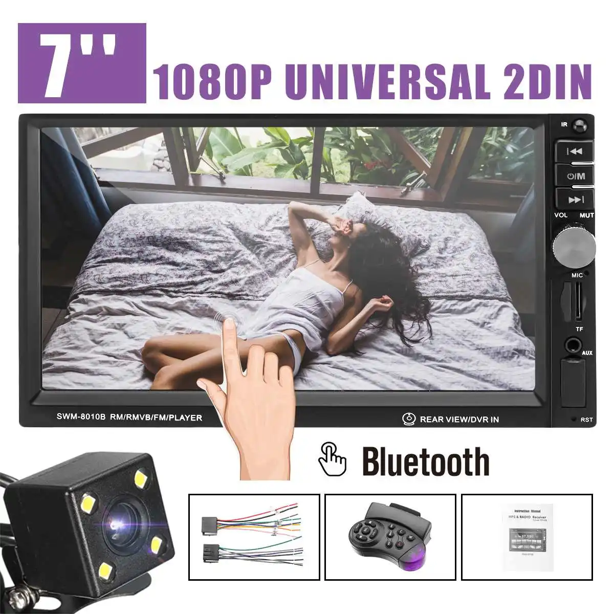 

7 inch 2 Din Bluetooth Car Radio Stereo Multimedia USB/AUX/FM/MP/ DVD Player + Backup Monitor Reversing Rear View Camera