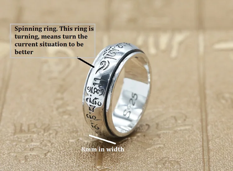 Новинка, 925 серебряное тибетское кольцо с мантрой, буддистское, Ом Мани Падме, кольцо, тибетское вращающееся кольцо, ювелирные изделия на удачу