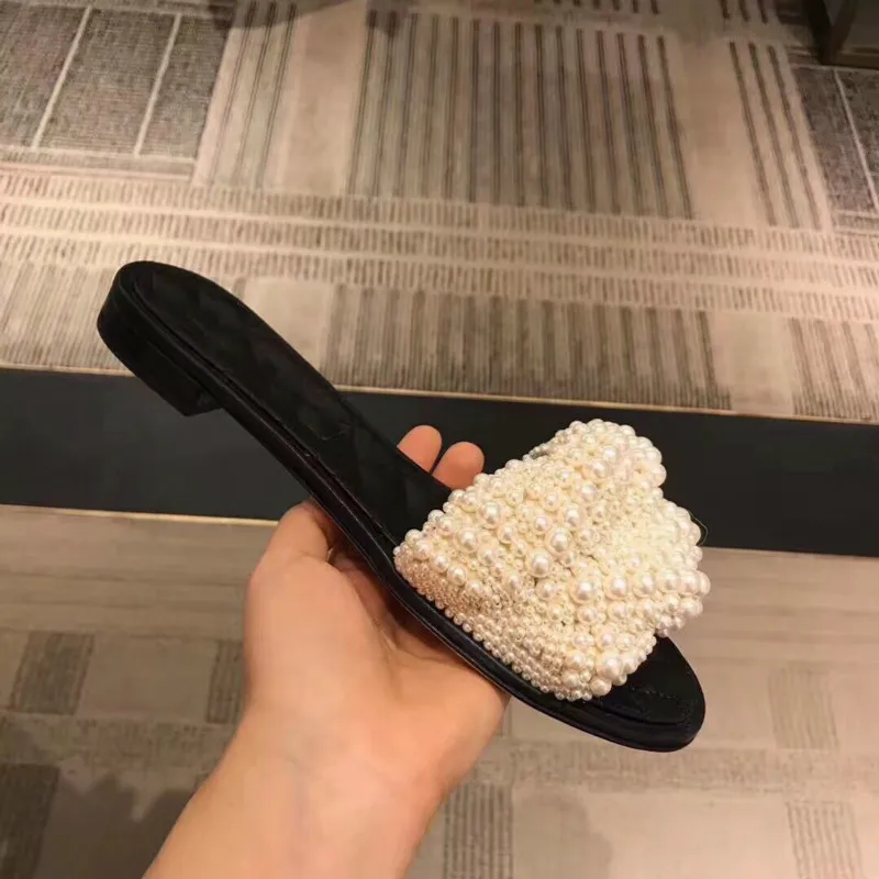 Sommer Ferse Niedrigen Perle Slipper Sapato Stern Fliege Feminino Pic Femmes Strand Schuhe Rutschen Frau Runway Pic Marke Chaussures as Verschönert As qx6zw8