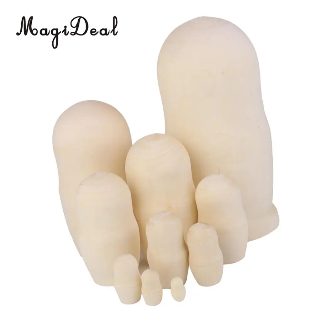 

10Pcs/Set DIY Craft Unpainted Wooden Blank Embryos Russian Nesting Dolls Matryoshka Toy for Kindergarten Kids Children