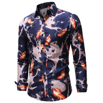 

new fashion mens stylish floral printed shirts male casual long sleeve slim fit shirt tops clothes man button leisure shirts