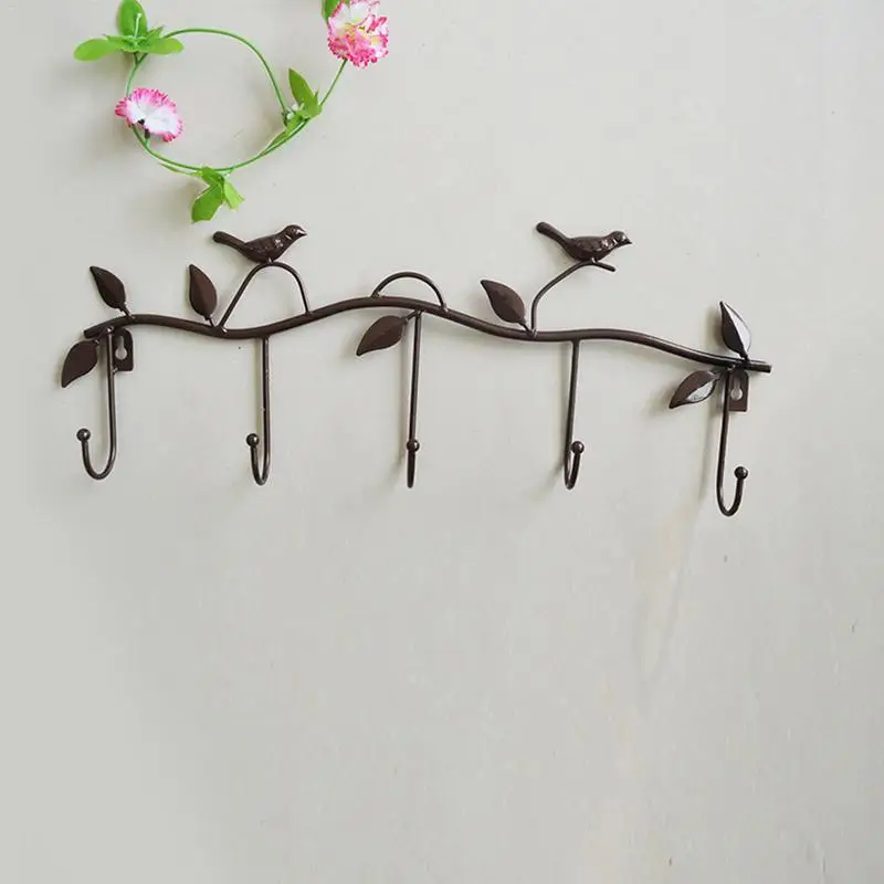 5 Hooks Wrought Iron Bird Door Hook Rack Clothes Rack Robe Key Holder Door Mounted Hat Hanger Kitchen Wall Home Decoration