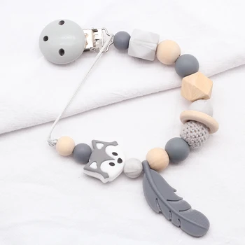 

Baby Pacifier Clip Chain Silicone Beads Wooden Holder Soother Pacifier Clips Nipple Holder for Infant Nipple Bottle Clip Chain