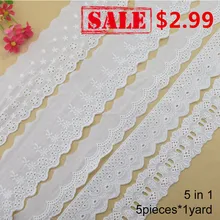 Ruban guipure en dentelle française brodée 100% coton, 5 pièces * 1yard, pour bricolage, garniture, tricot, chaîne, accessoires de couture #3968