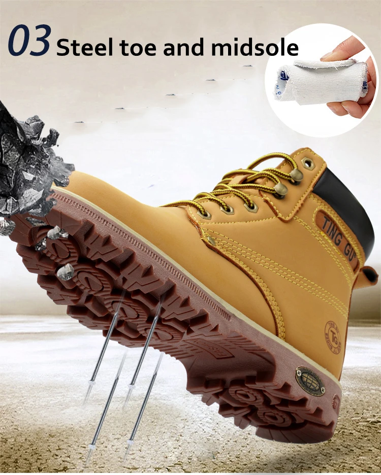 

YD-EVER Men Yellow Safety Boots Steel Toe Work Shoes S5P Outdoor Safety Sneakers SRC Non-slip Anti-static Puncture Proof 37-45