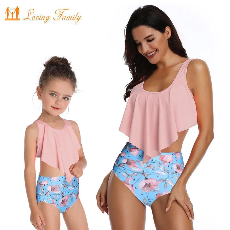 

Floral Pink Sexy Swimwear Mommy And Me Swimsuit For Mother Daughter Clothes High Waist Bikini Mom Baby Family Matching Outfits