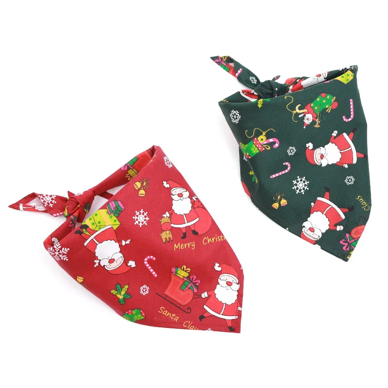 Pet Dog Christmas Bandanas Cotton Soft Santa Claus Gift Dog Triangle Fit for Middle and Large