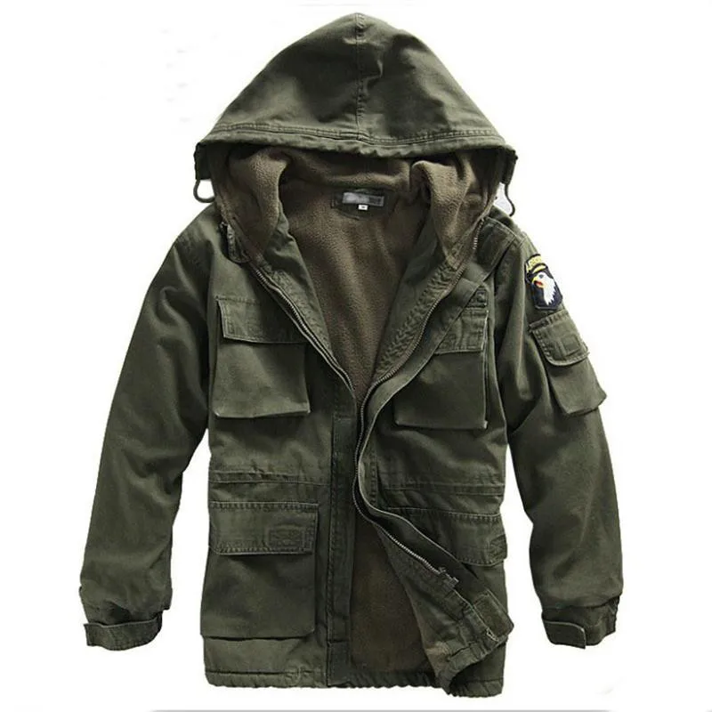 Men's Cotton Us Army Military Clothing Hooded Windbreaker Tops Winter Outdoor Climbing Thermal Flee