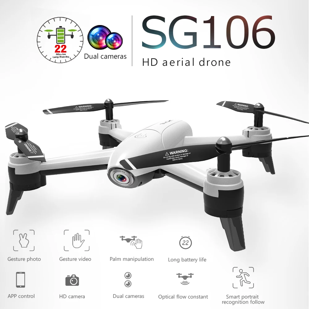 

SG106 Wifi FPV Optical Flow Drone with Dual Camera 1080P Wide Angle Altitude Hold Gesture Photography Quadcopter with 2 Battery