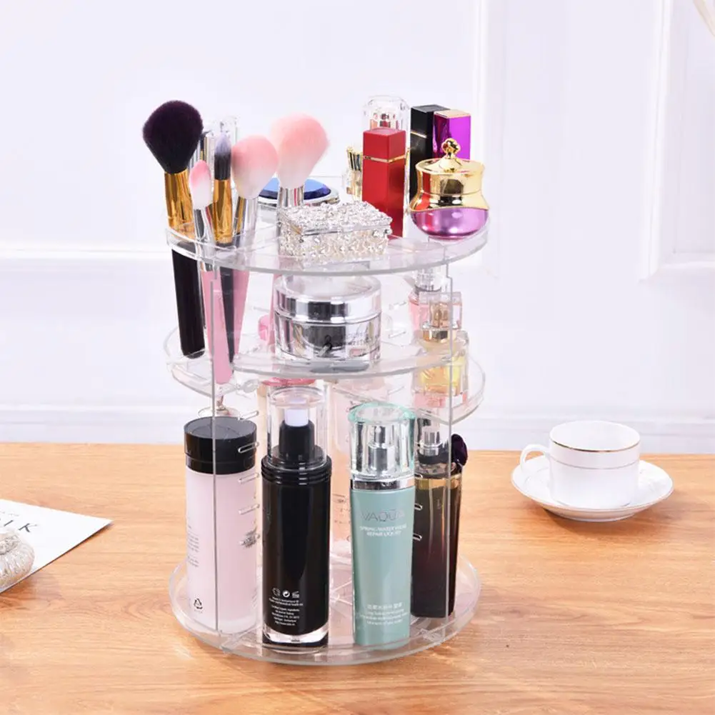 

Adeeing Makeup Organizer Holder 360 Degree Rotating Transparent Lipstick Cosmetic Rack 4 Layer Makeup Shelf