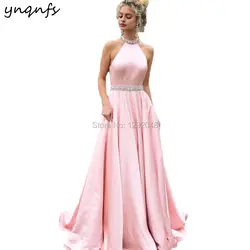 YNQNFS P17 кристалл платье Sexy спинки бальное платье Атлас Vestido de Festa розовый платье подружки невесты 2019