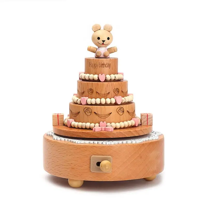 Noria rueda cumpleaños torta en forma de caja de música de madera decoración lindo cumpleaños regalo de Navidad para Niños # CW