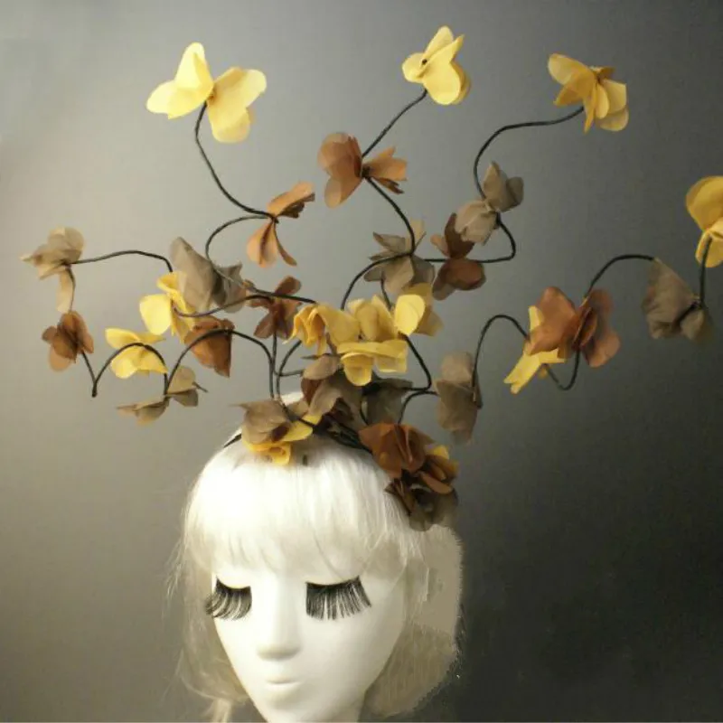 

Creative yellow flower leaves Headdress Halloween Carnival Stage Catwalk Hair Accessories Christmas Performance Headwear