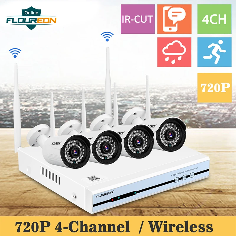 

Wireless CCTV System 720P HD 4CH NVR IR-CUT Outdoor/Indoor WLAN WiFi Camera IP Video Surveillance Cam Kit Home Security System