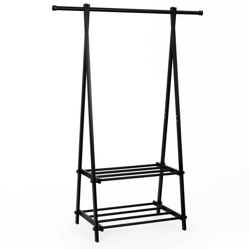 cheap Two tier Garment Rack Metal Clothes Coat Shoe Storage Shelf Black Hats Scarves Clothes Organizer High Quality Sundries Holder