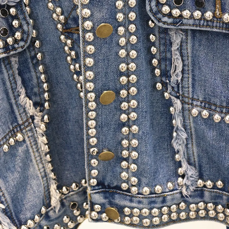 Most effective Vintage rivet cropped denim jacket korean jeans jacket women fashion jackets 2019 new autumn chaque