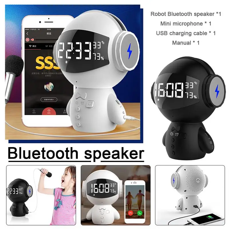 Intelligent Mini Robot Bluetooth BT Speaker Smart-robot Cute Portable BT-speaker Multi-functional With Clock Power Bank TF Card