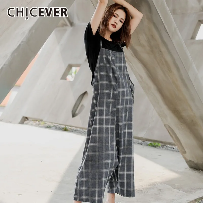 

CHICEVER Plaid Jumpsuis For Women Sleeveless Loose Oversize Women's Suspender Jumpsuit Fashion Casual Clothes Spring New 2019