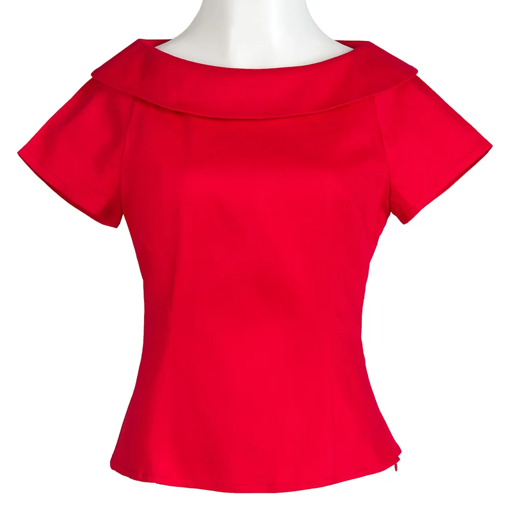 

2018 New Elegant Doll Collar Retro Vintage Inspired Women Clothing Summer Top Red Pin Up Blouses Shirts 50s Design For Party