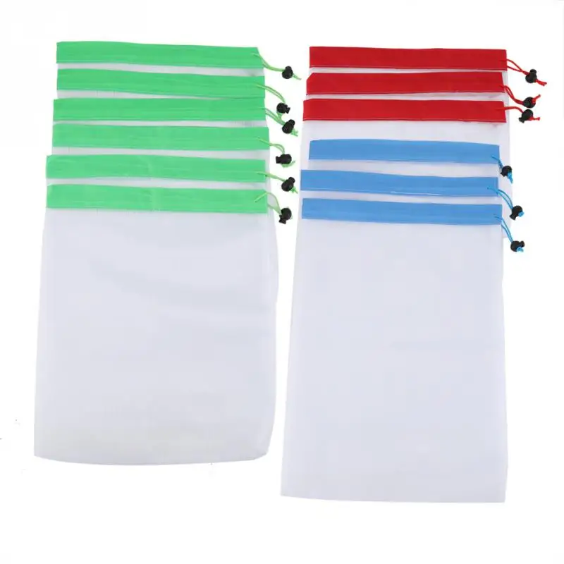 

12Pcs Reusable Drawstring Mesh Bags Fruit Vegetable Sacks Storage Shopping Bag Toys Pouch