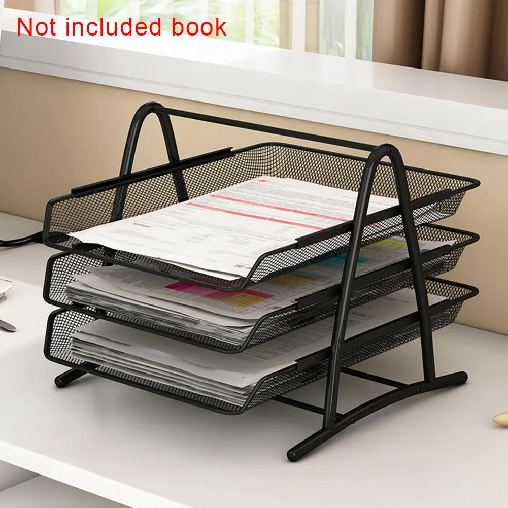 

3 Tier Neatening Tools Drawer Storage School Paper Files Metal Mesh Magazine Frame Office Holder Document Tray Detachable DIY A4