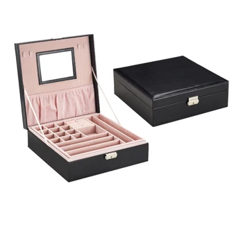 

Leather Square Jewelry Box With Mirror Jewelry Cases Storage Box