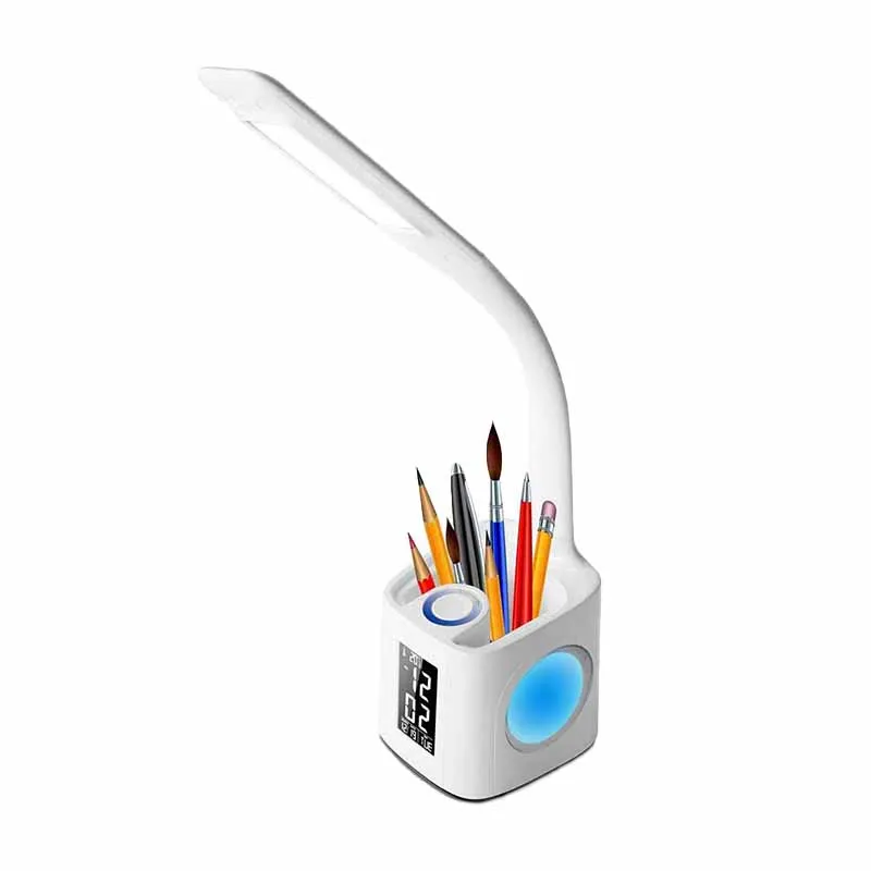 

Led Desk Lamp With Usb Charging Port For Study, Dimmable Hue Table Lamp With Clock, Press Dimmer, Pen Holder, Thermometer, Cal